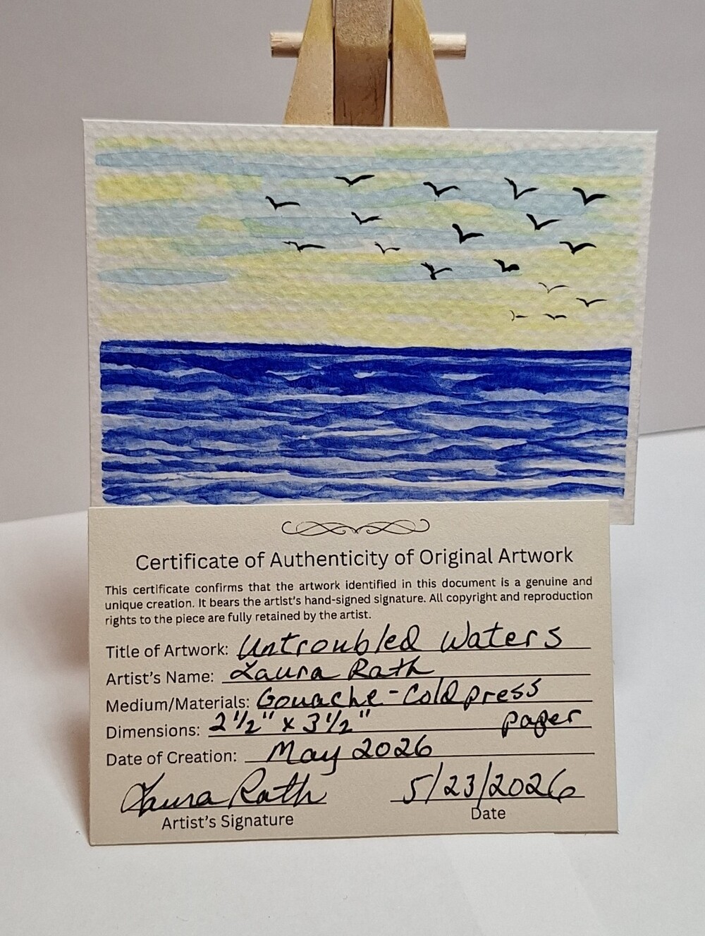 "Untroubled Waters" Hand-painted gouache painting (Tiny original artwork) - Picture 2 of 9